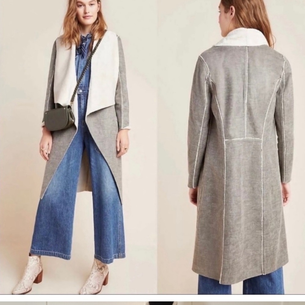 Anthropologie Amadi Faux Suede Camilla Sherpa Jacket SZ XS